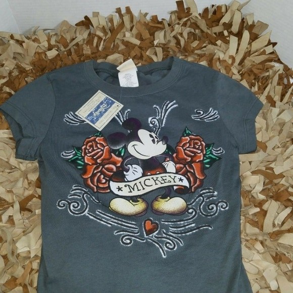 Disney Mickey Mouse Womens Gray T Shirt Roses Size Small Jerry Leigh - Picture 4 of 12